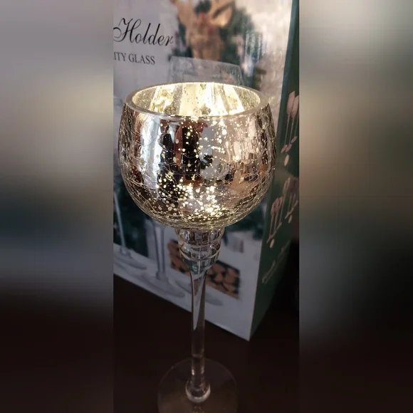 Silver Goblet Crackle Glass Candle Holders (Set of 3) - Picture 4 of 4